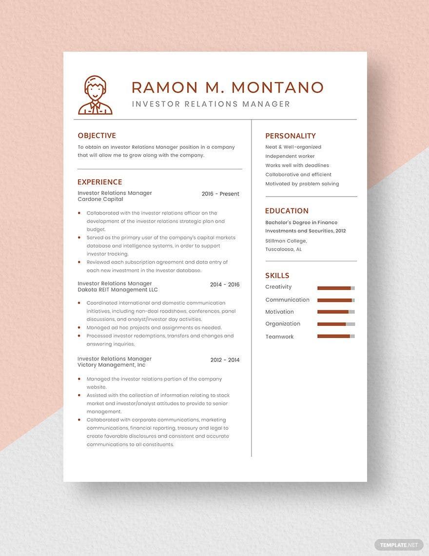 Investor Relations Manager Resume