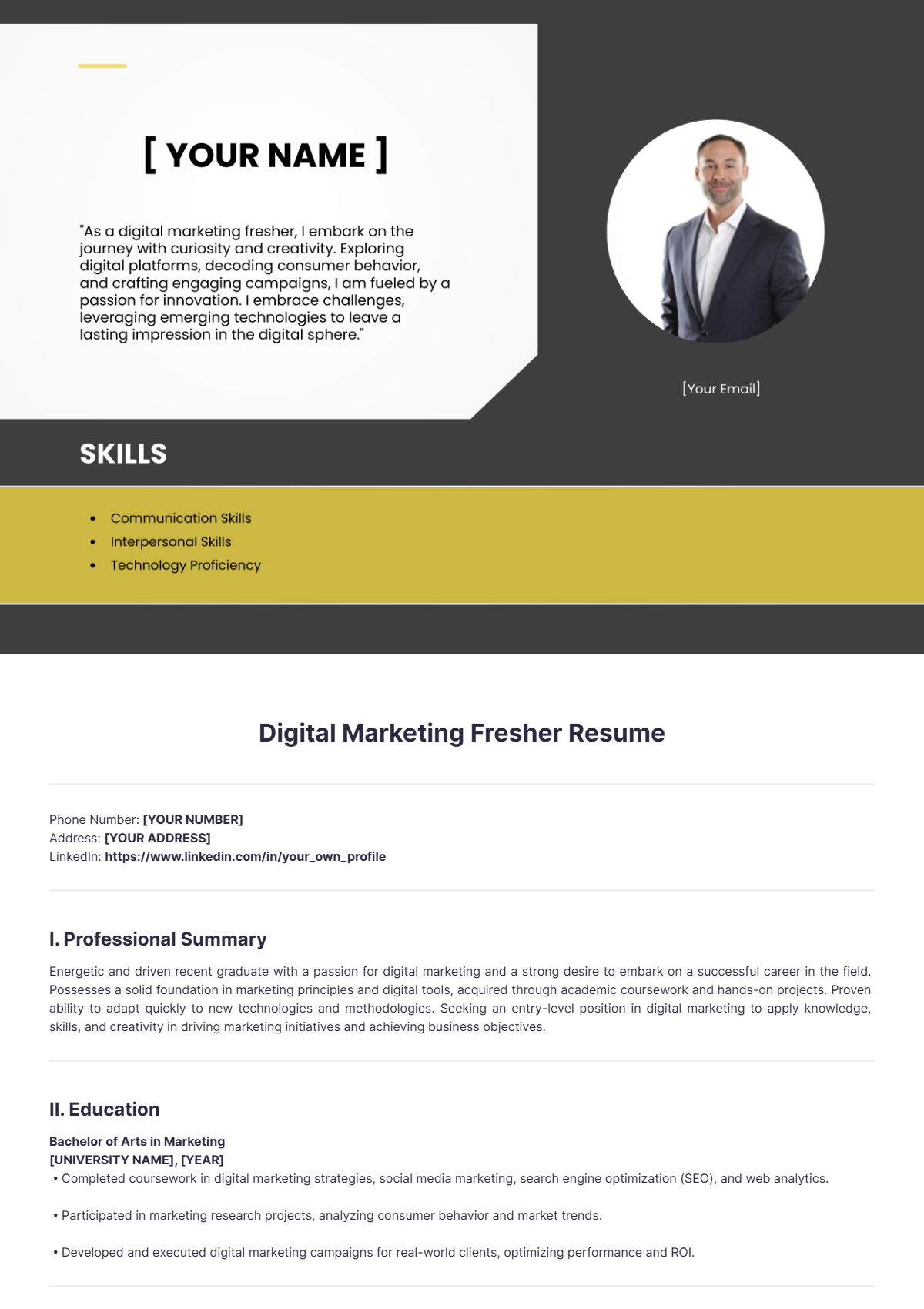 Digital Marketing Fresher Resume - Edit Online & Download