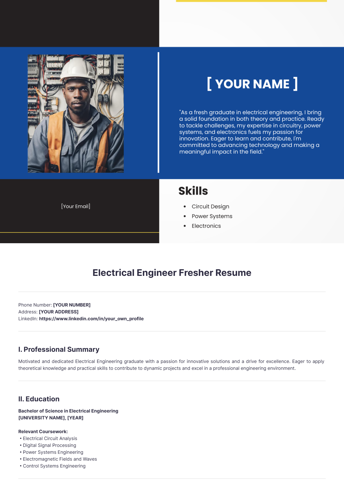 Electrical Engineer Fresher Resume - Edit Online & Download