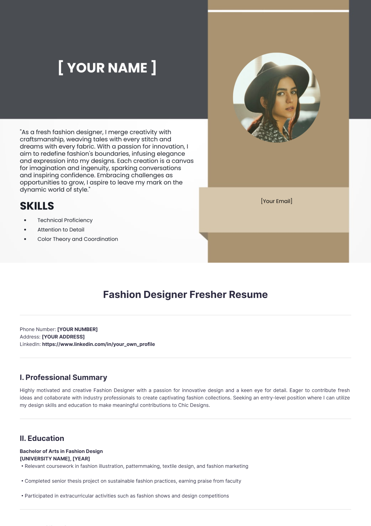 Fashion Designer Fresher Resume - Edit Online & Download