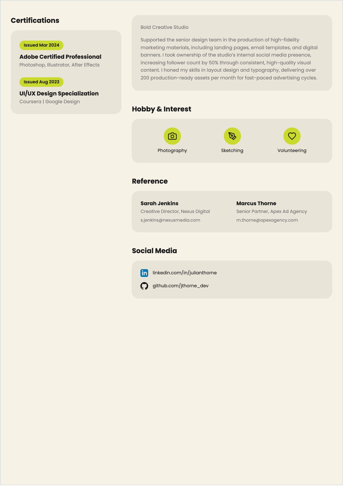 Free Marketing & Graphic Designer ATS Resume Template