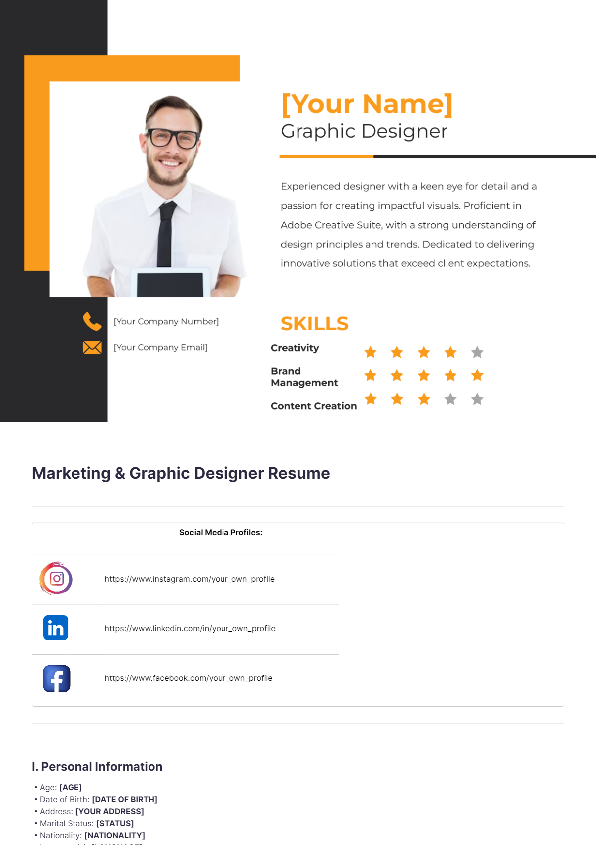 Free Marketing & Graphic Designer Resume