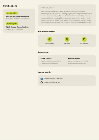 Free Marketing & Graphic Designer ATS Resume Template