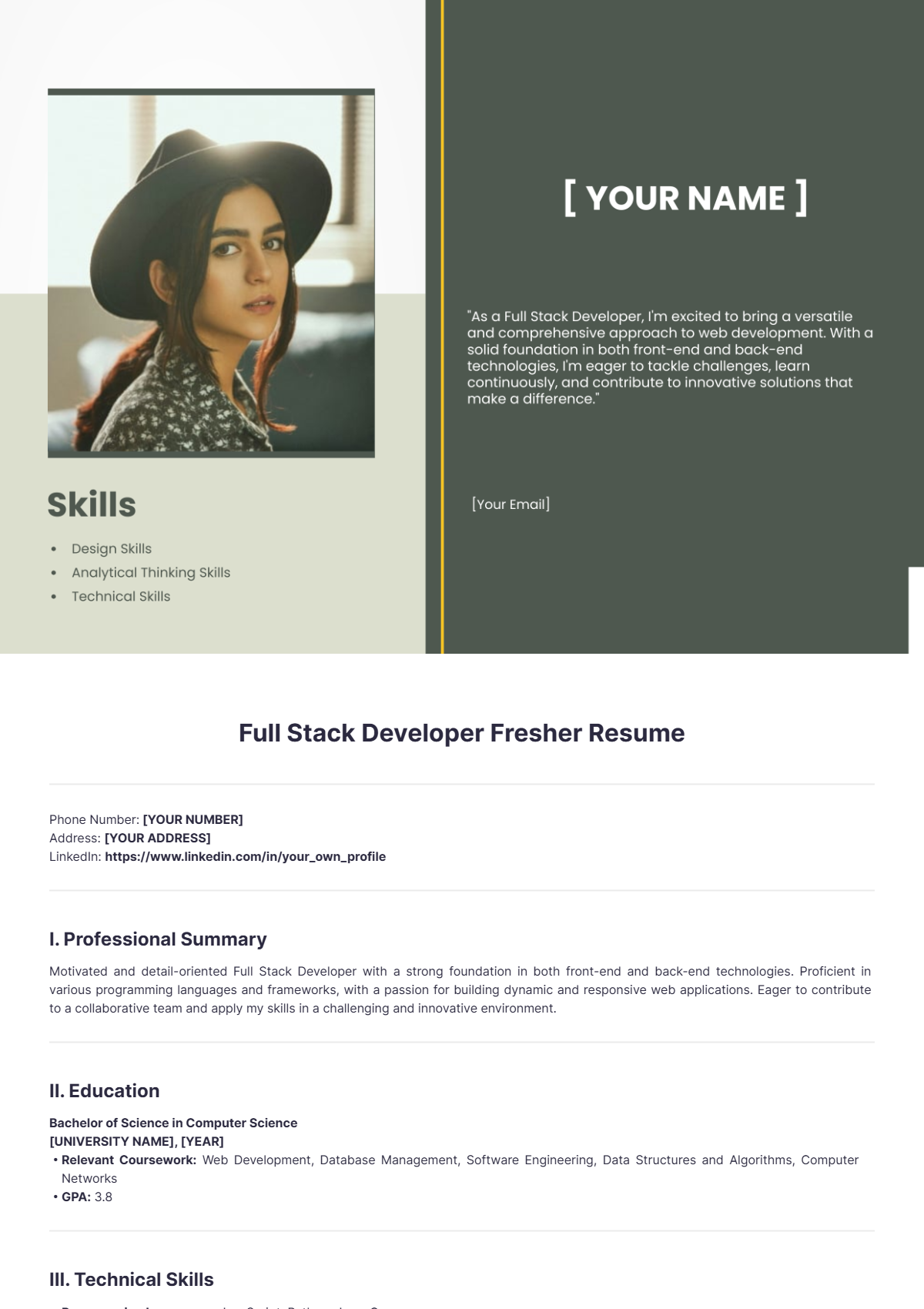 Full Stack Developer Fresher Resume - Edit Online & Download