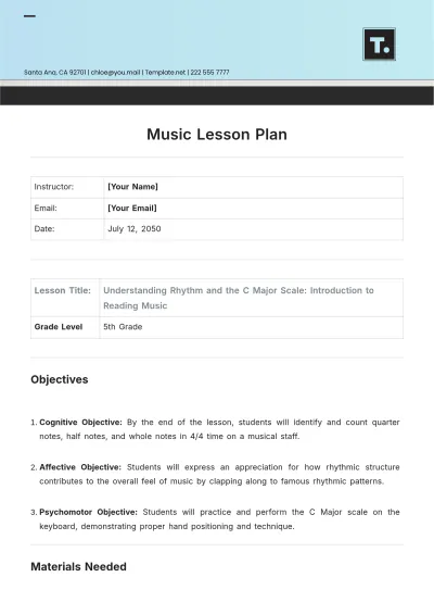 Free Music Lesson Plan Template to Edit Online