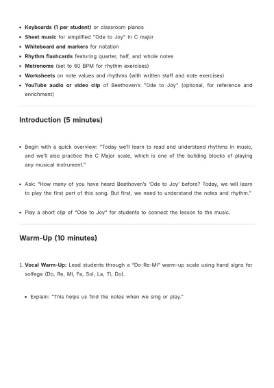 Free Music Lesson Plan Template to Edit Online