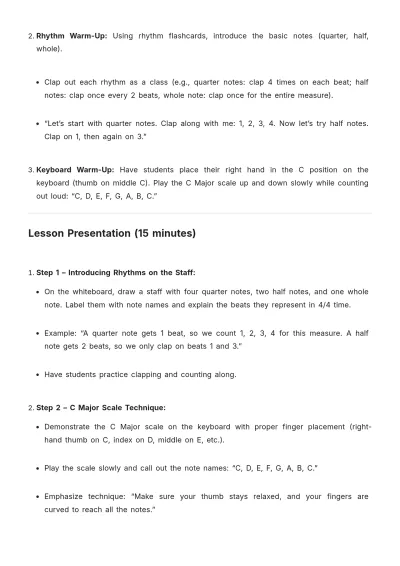 Free Music Lesson Plan Template to Edit Online