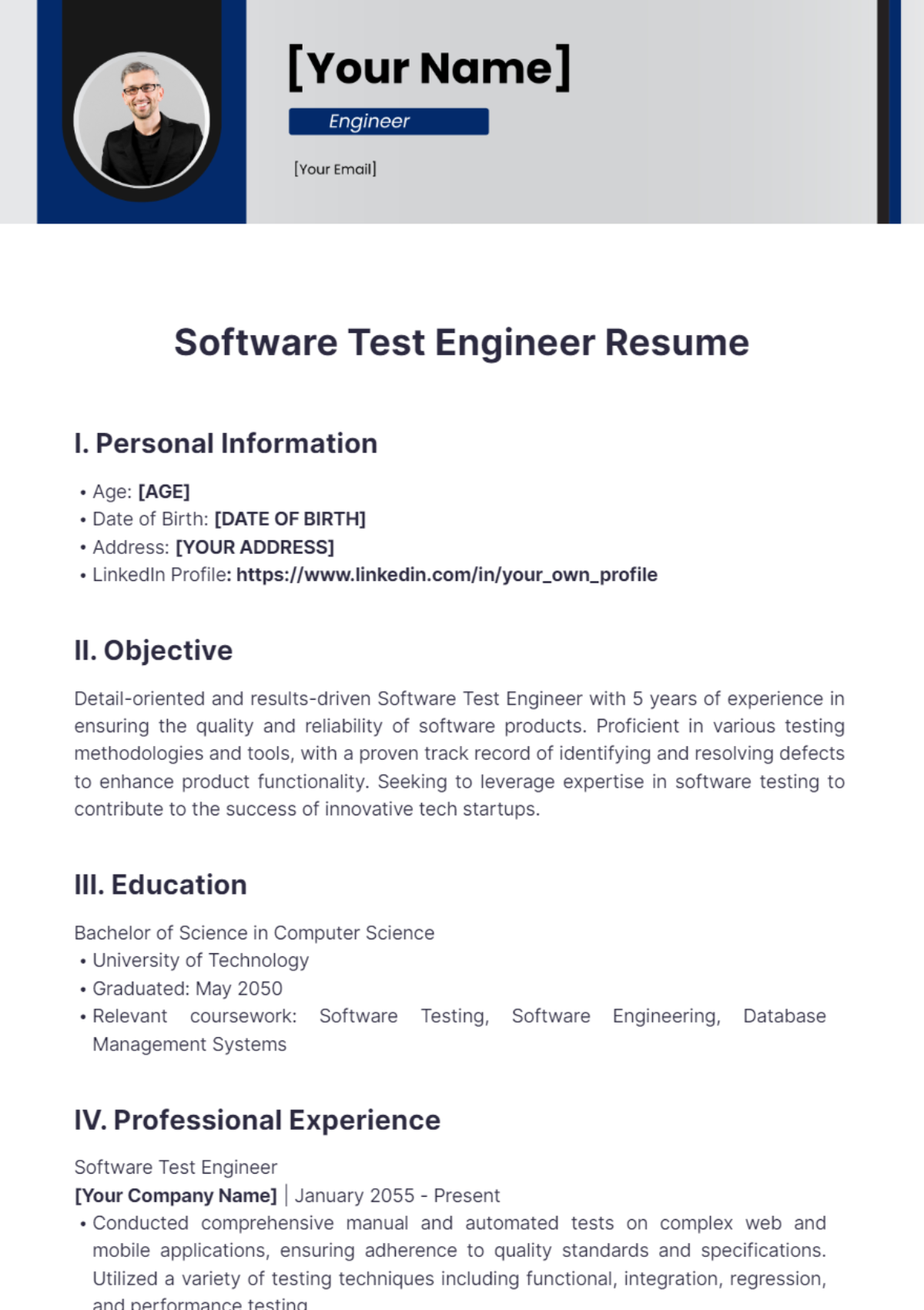 Software Test Engineer Resume - Edit Online & Download