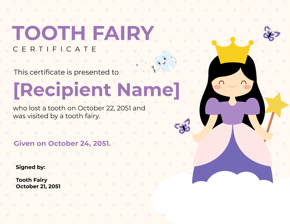 Tooth Fairy Certificate