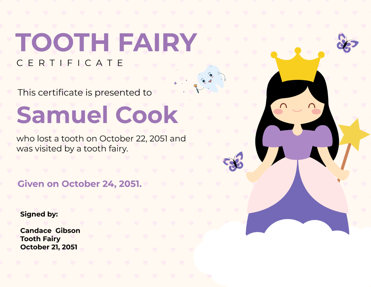 Tooth Fairy Certificate - Edit Online & Download