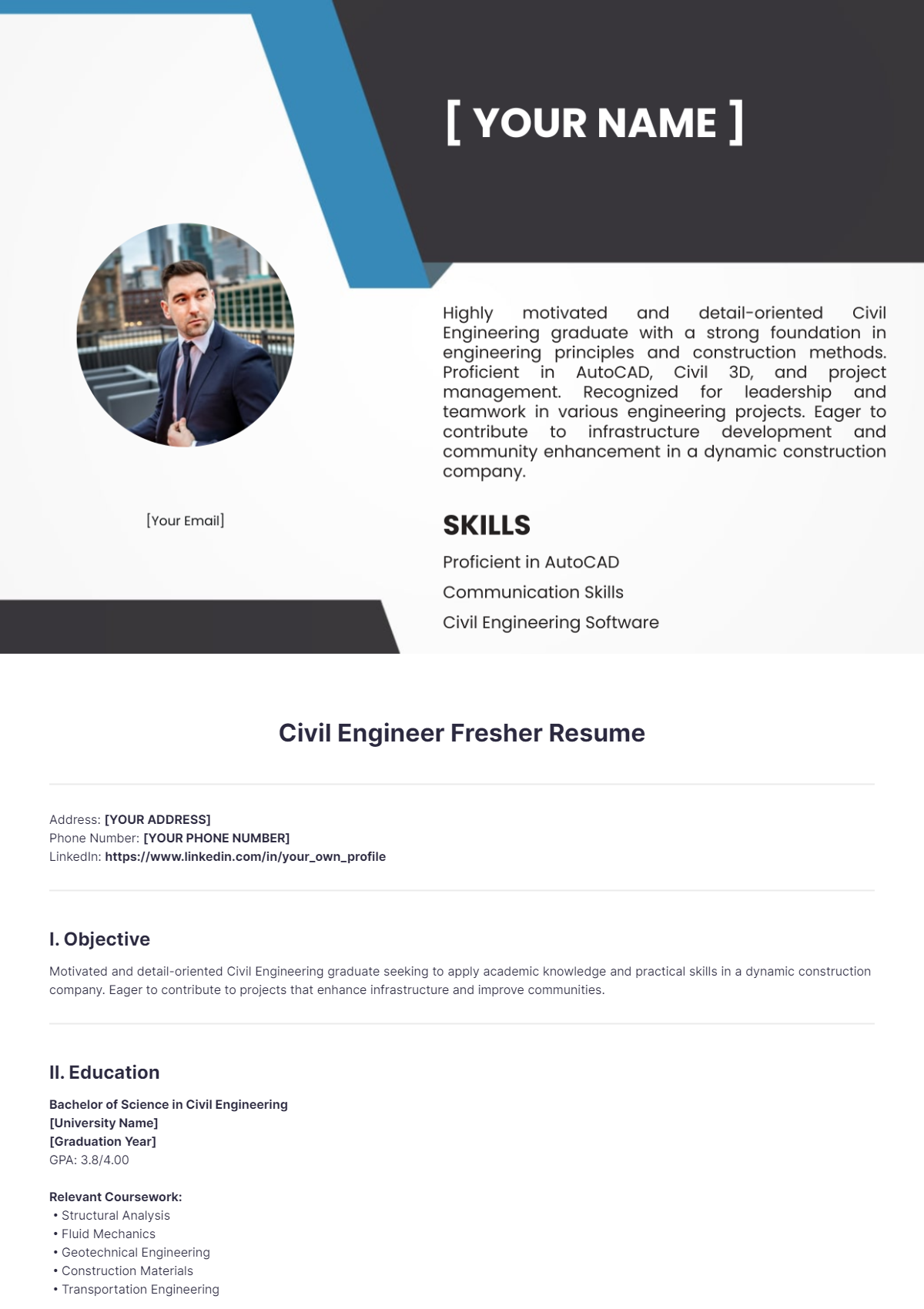 Civil Engineer Fresher Resume