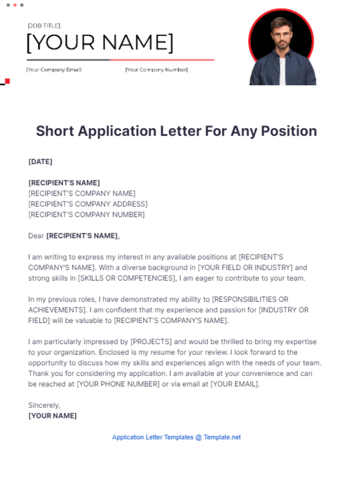 Short Application Letter For Any Position Template - Edit Online & Download