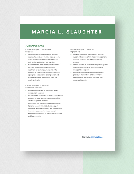 IT Asset Manager Resume Template