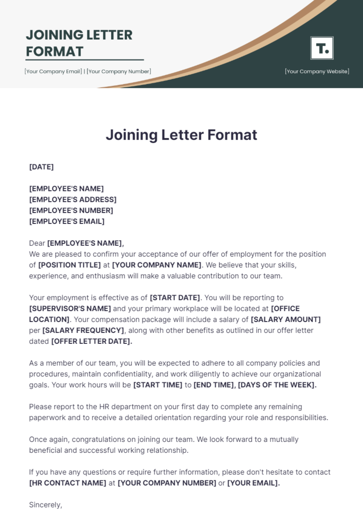 Joining Letter Format Template