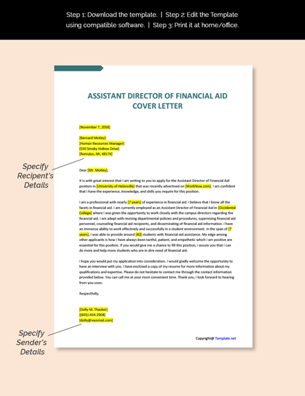 Assistant Director of Financial Aid Cover Letter Template