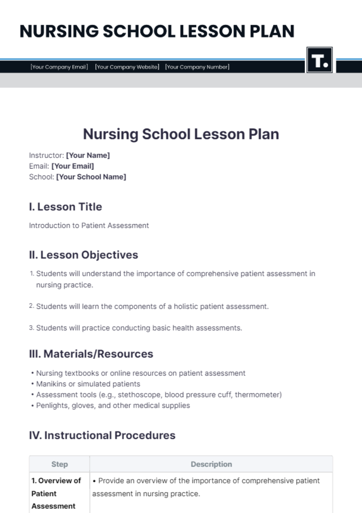 Free Nursing School Lesson Plan Template