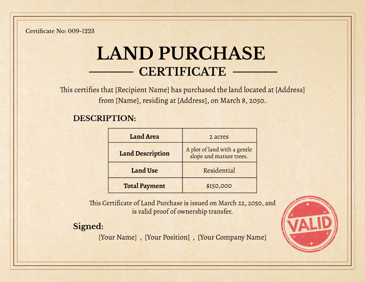Land Purchase Certificate