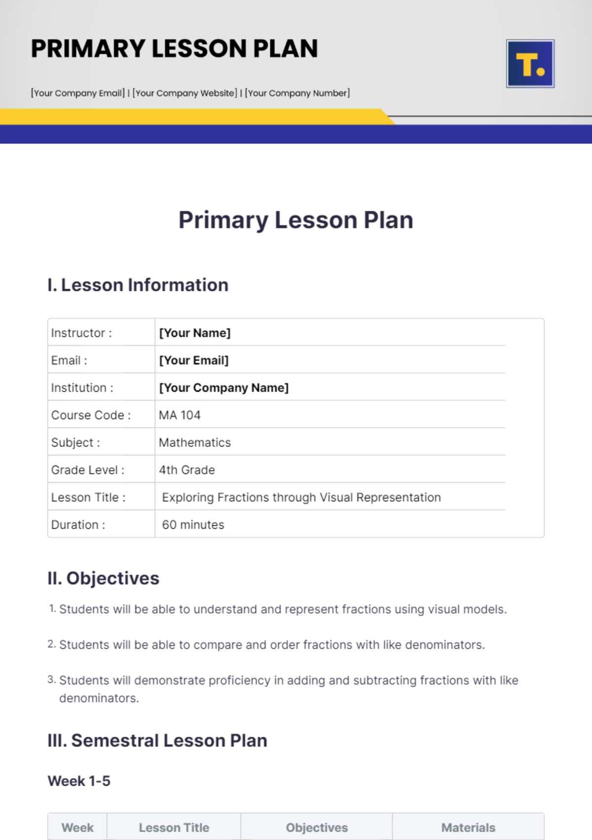 Free Primary Lesson Plan Template