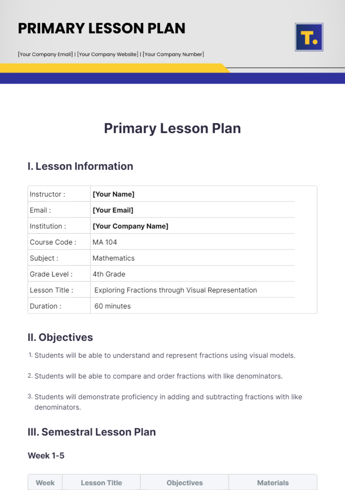 Primary Lesson Plan Template - Edit Online & Download