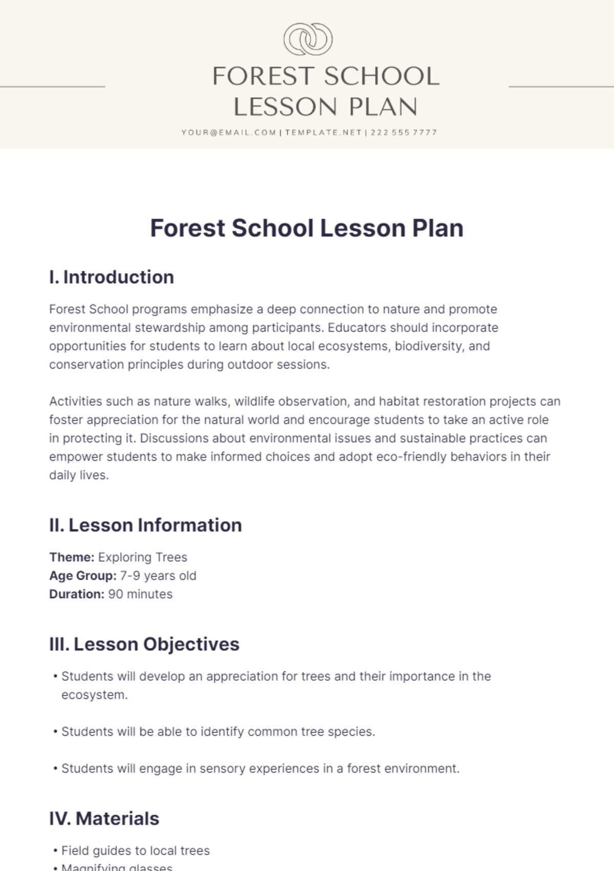 Free Forest School Lesson Plan Template