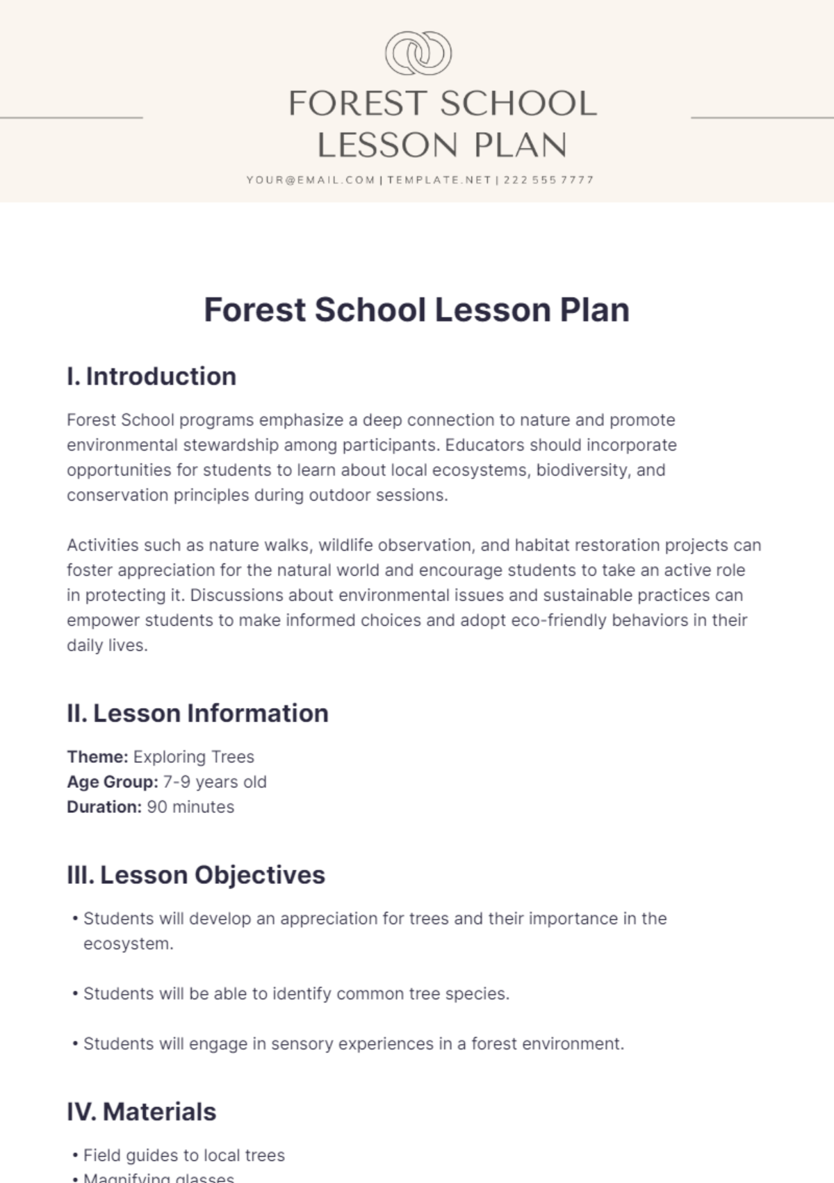 Forest School Lesson Plan Template - Edit Online & Download