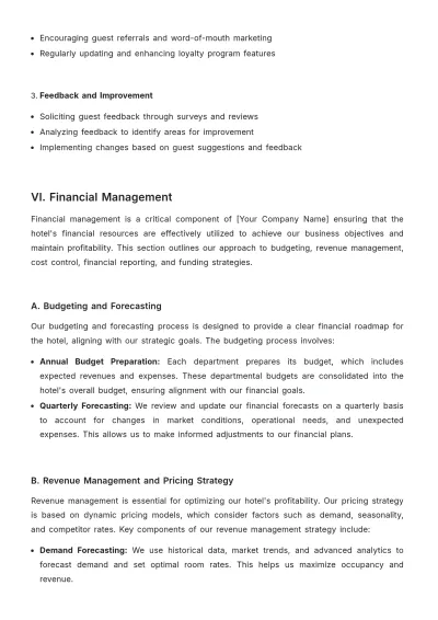 Free Hotel Operational Plan Template to Edit Online