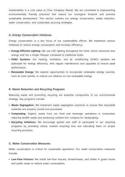 Free Hotel Operational Plan Template to Edit Online