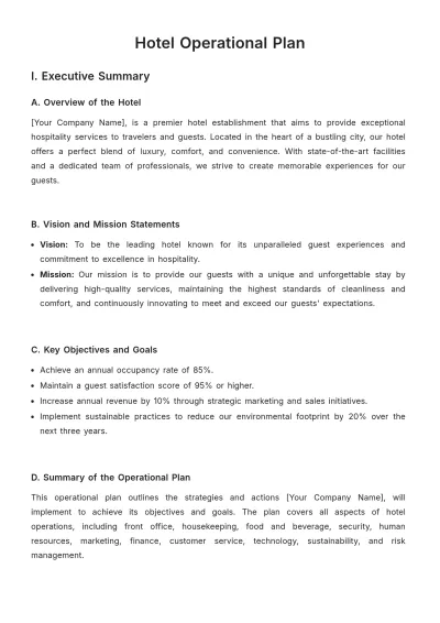 Free Hotel Operational Plan Template to Edit Online