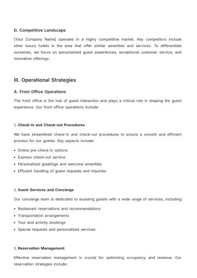 Free Hotel Operational Plan Template to Edit Online