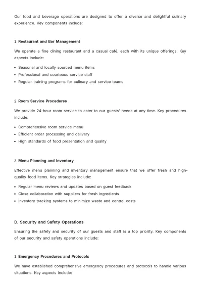 Free Hotel Operational Plan Template to Edit Online