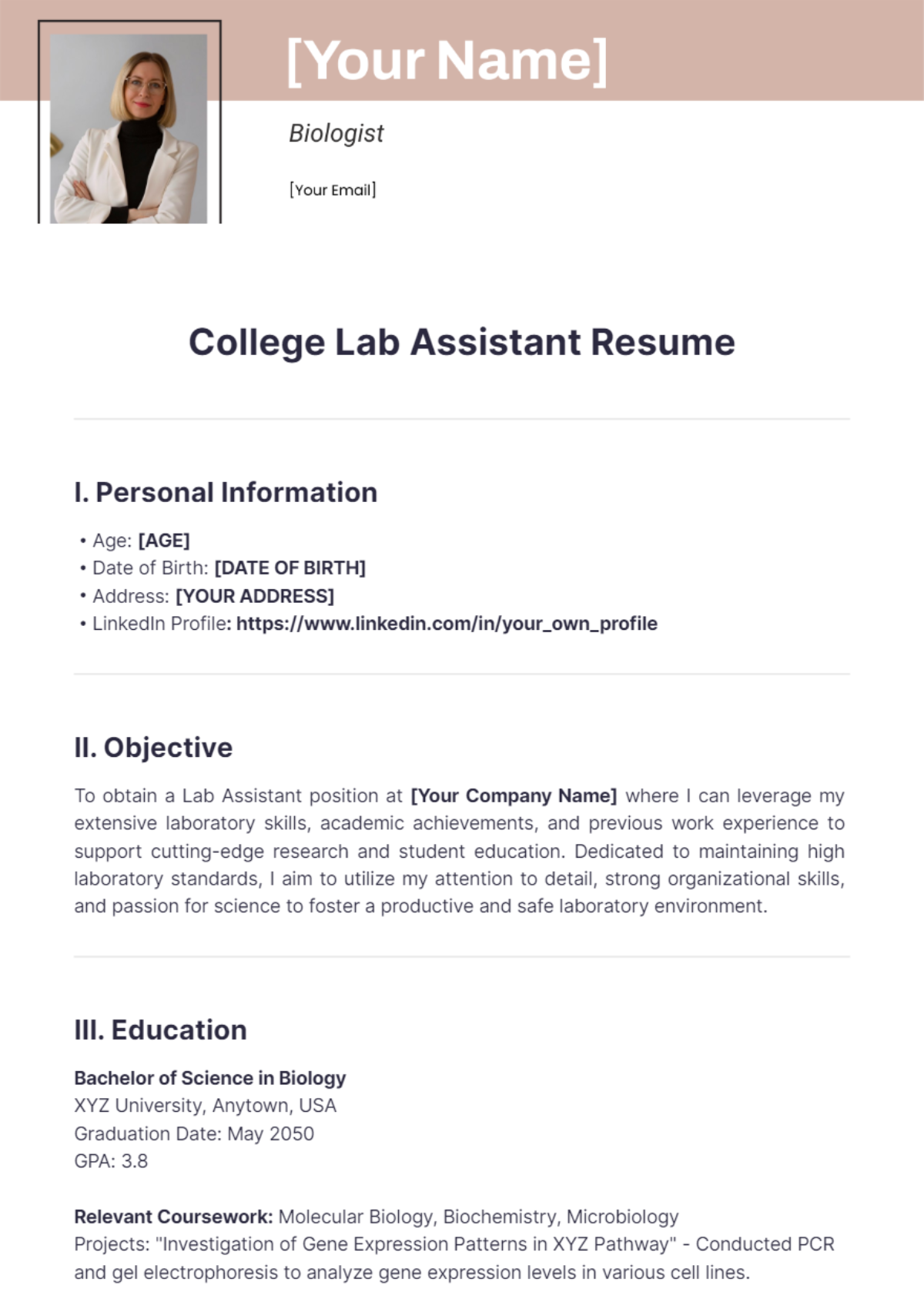 College Lab Assistant Resume - Edit Online & Download