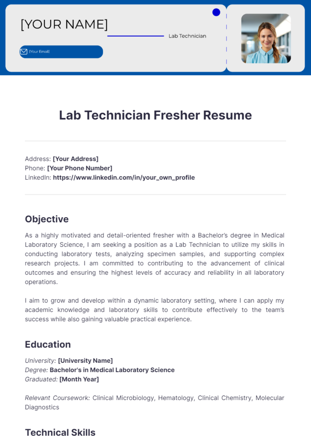 Lab Technician Fresher Resume