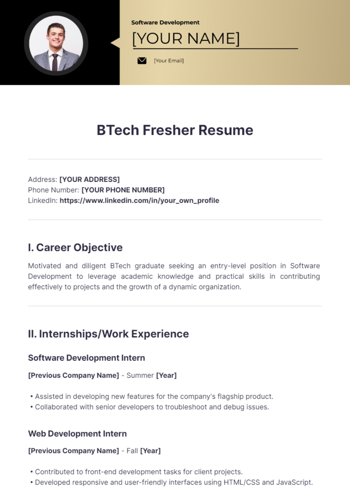 BTech Fresher Resume - Edit Online & Download