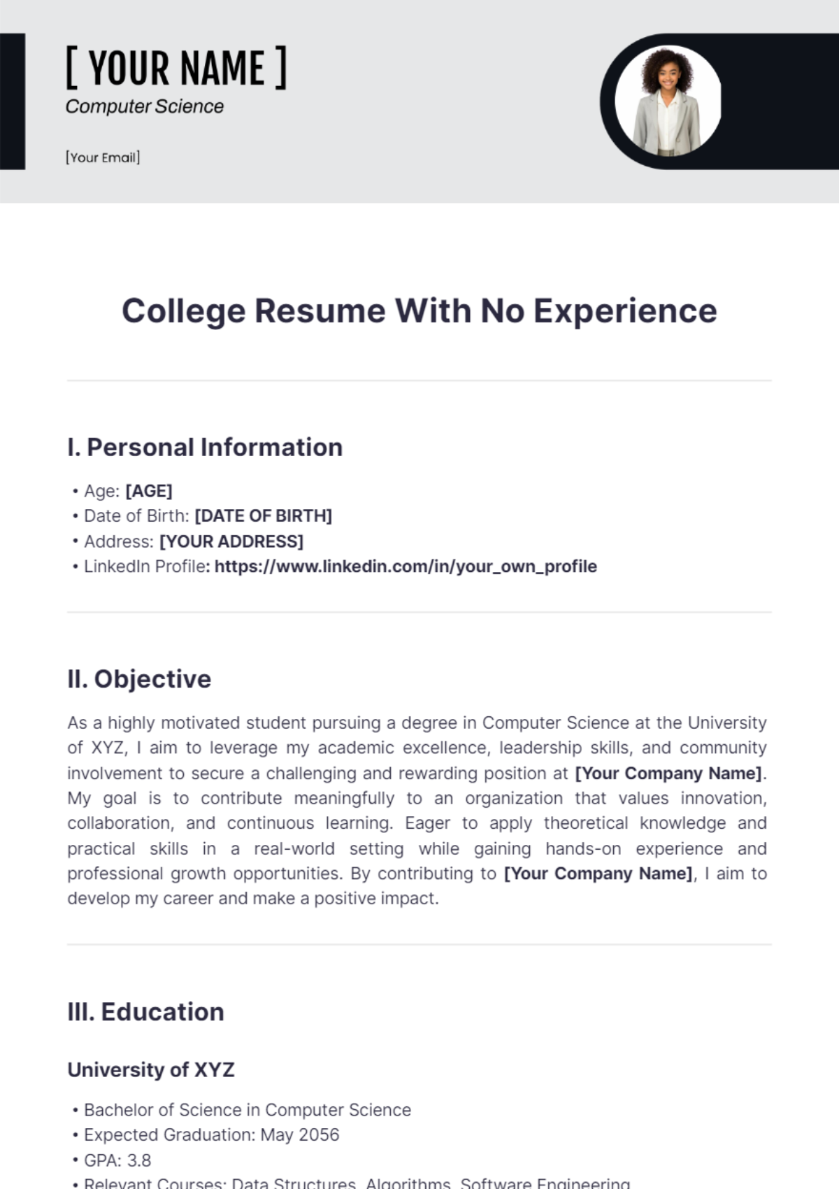 College Resume With No Experience - Edit Online & Download