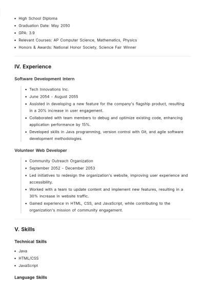 Free College ATS Resume With No Experience Template, AI Resume Builder