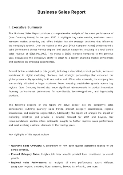 Free Business Sales Report Template to Edit Online