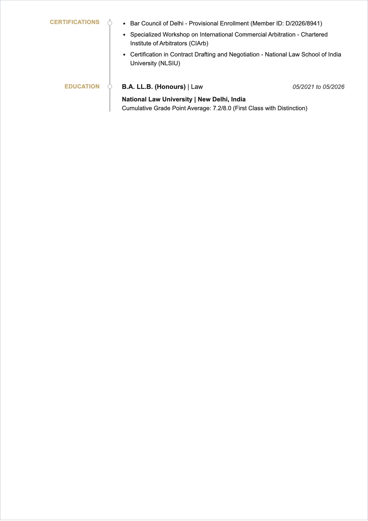 Free LLB Fresher ATS Resume Template, AI Resume Builder