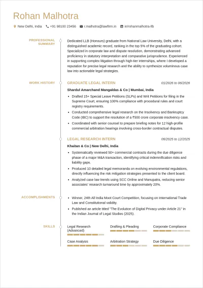 Free LLB Fresher ATS Resume Template, AI Resume Builder