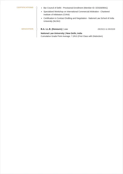 Free LLB Fresher ATS Resume Template, AI Resume Builder