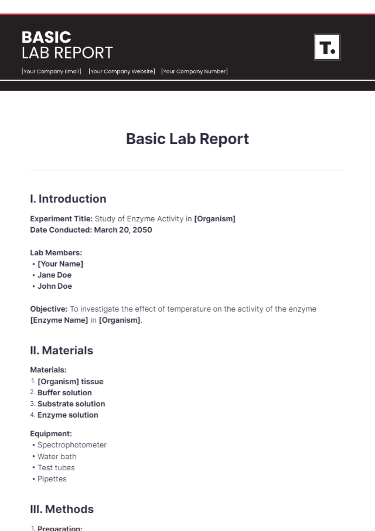 Free Basic Lab Report Template to Edit Online