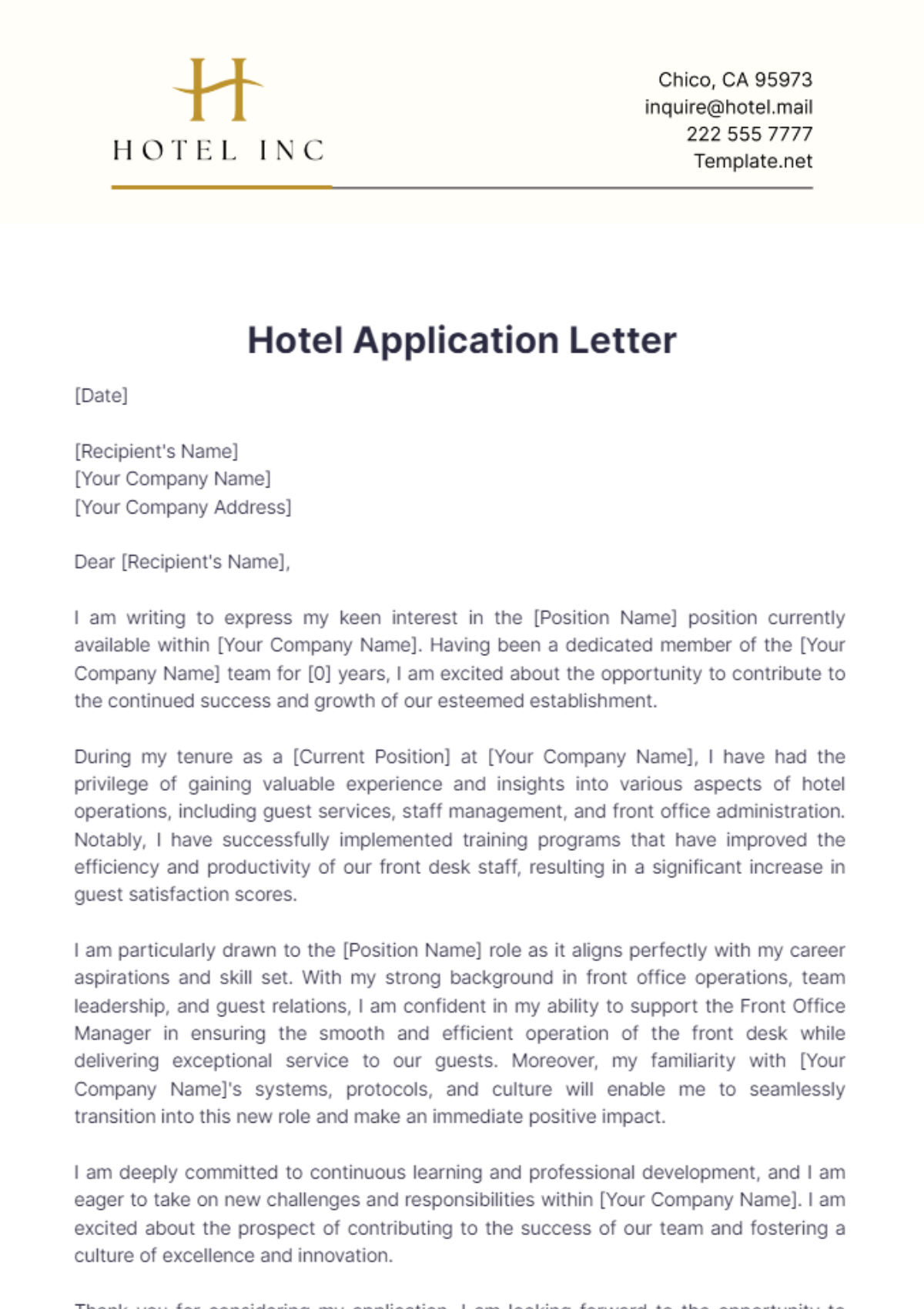 Hotel Application Letter Template - Edit Online & Download