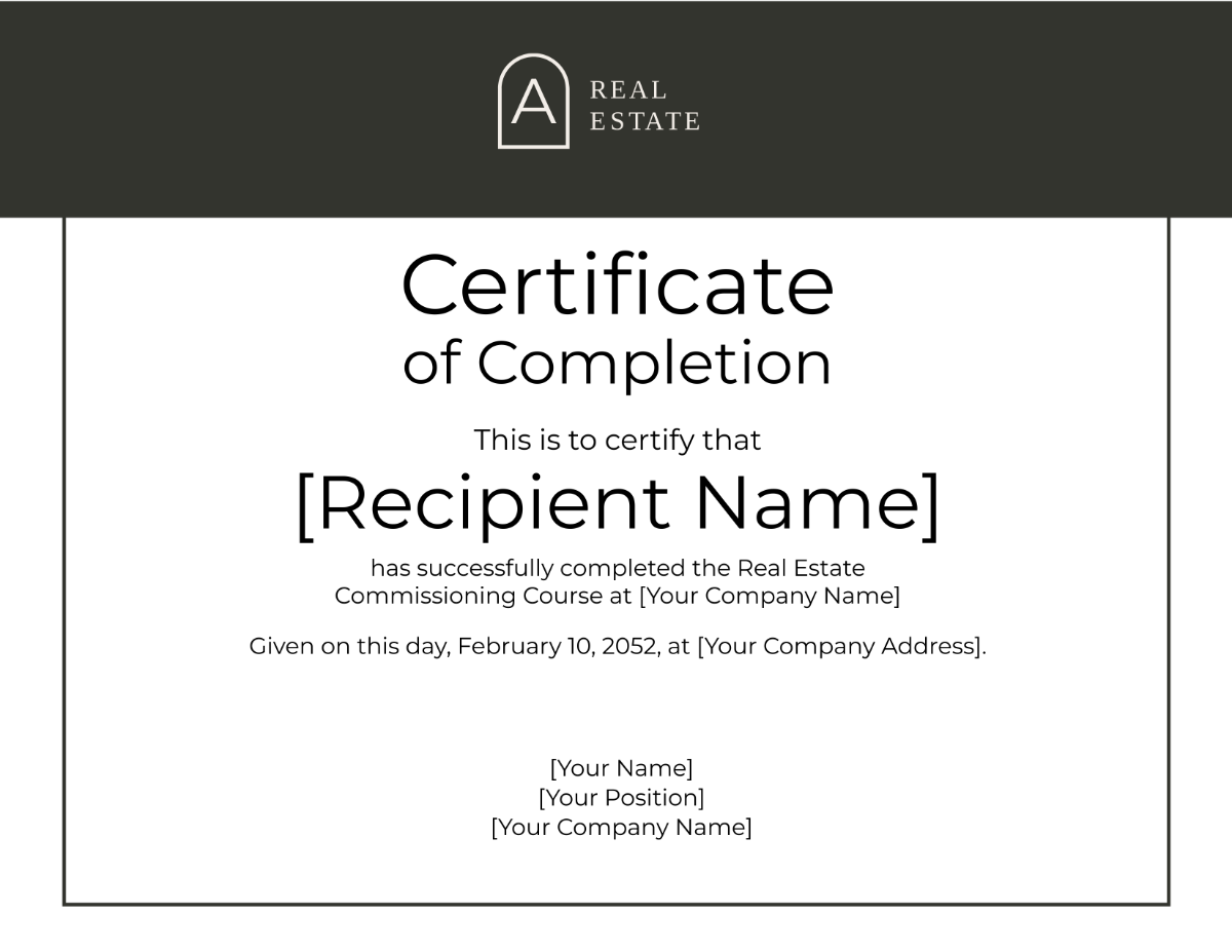 Real Estate Commissioning Certificate