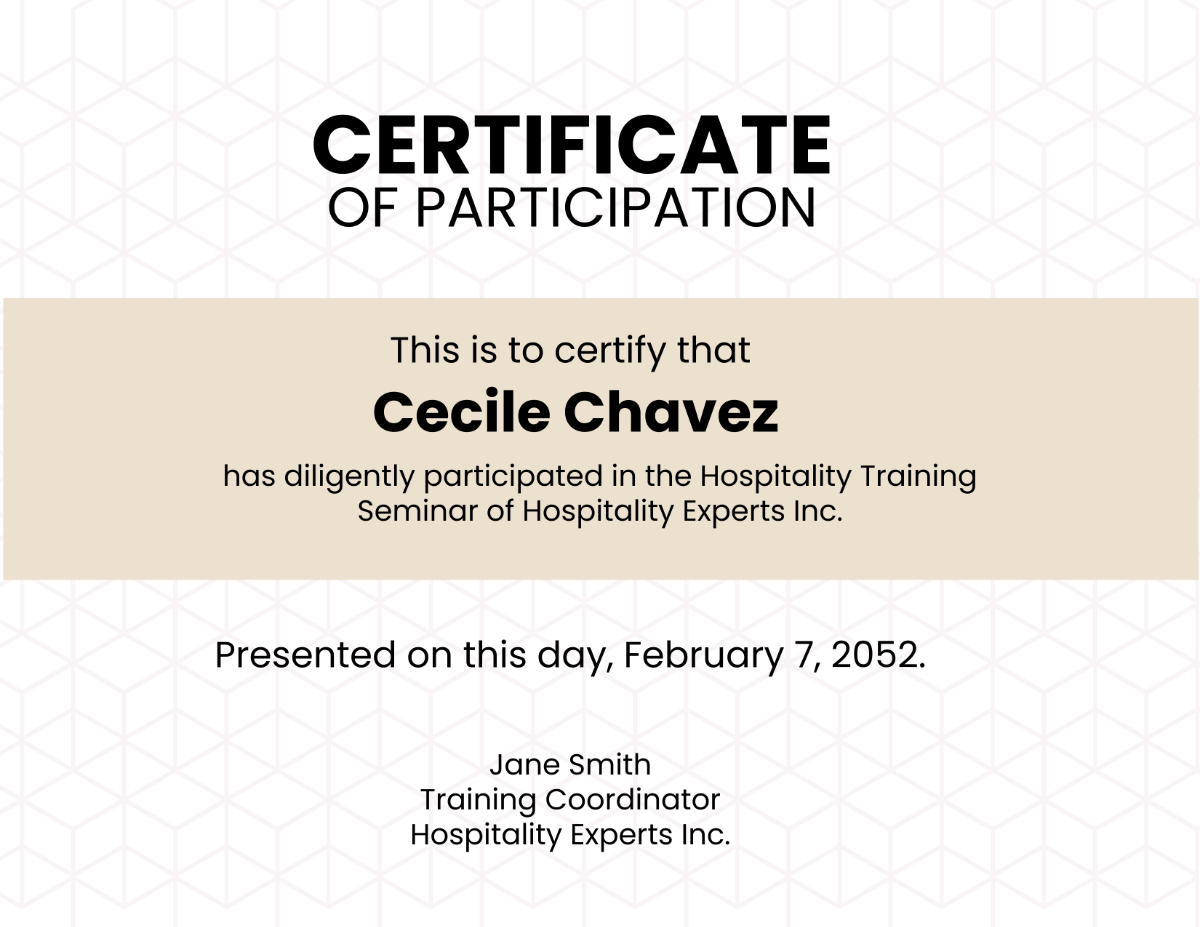 Hospitality Training Certificate - Edit Online & Download