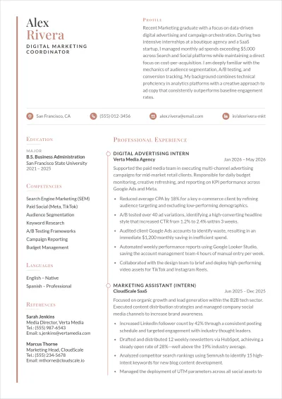 Free Freshers ATS Resume Outline Template, AI Resume Builder