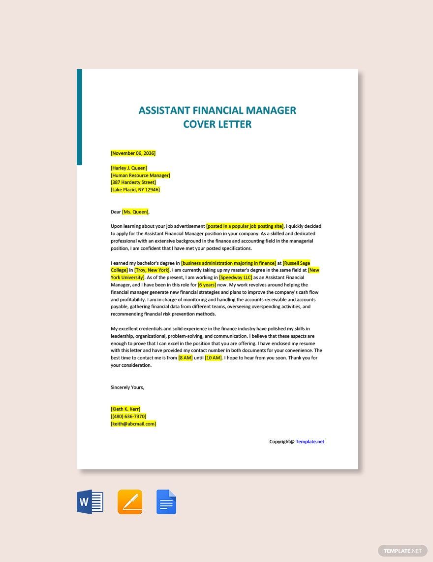 financial reporting manager cover letter