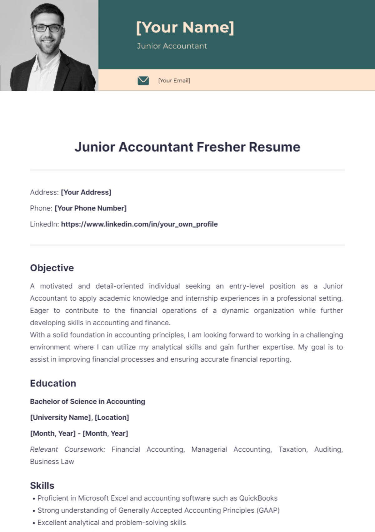 Free B.Com Fresher Resume Template to Edit Online