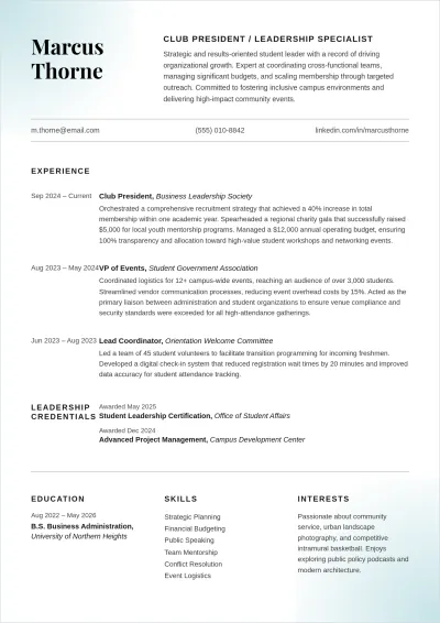 Free College Club ATS Resume Template, AI Resume Builder