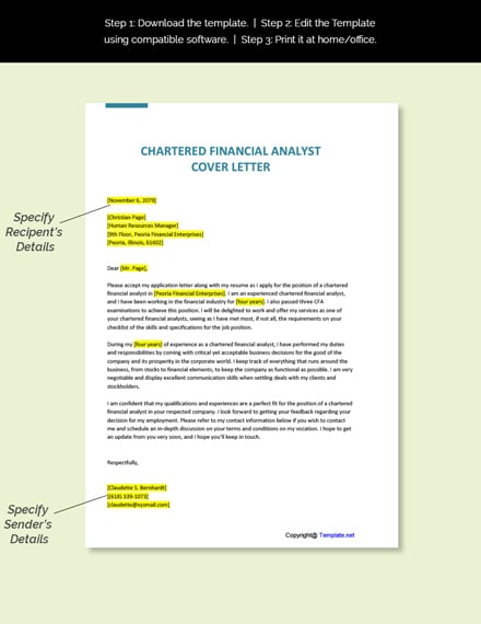 Chartered Financial Analyst Cover Letter Template
