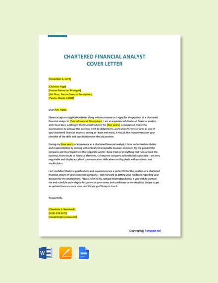 Chartered Financial Analyst Cover Letter