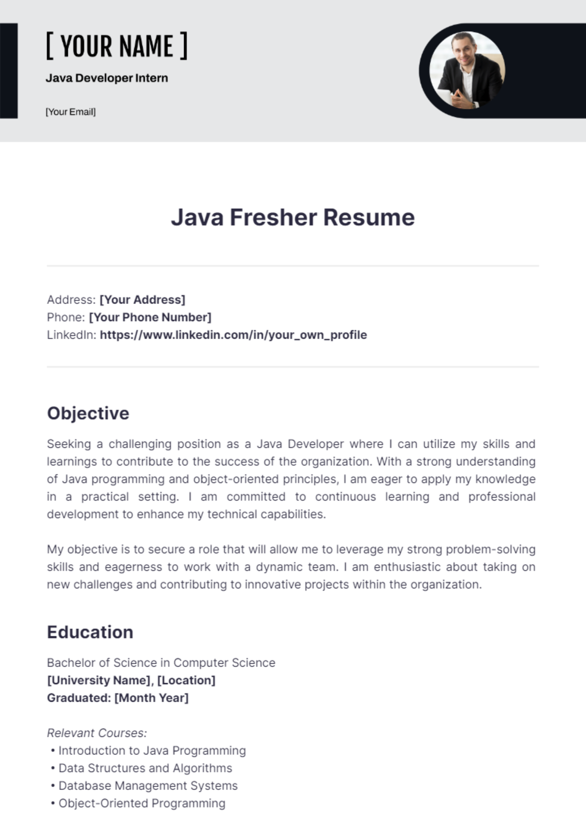 Java Fresher Resume